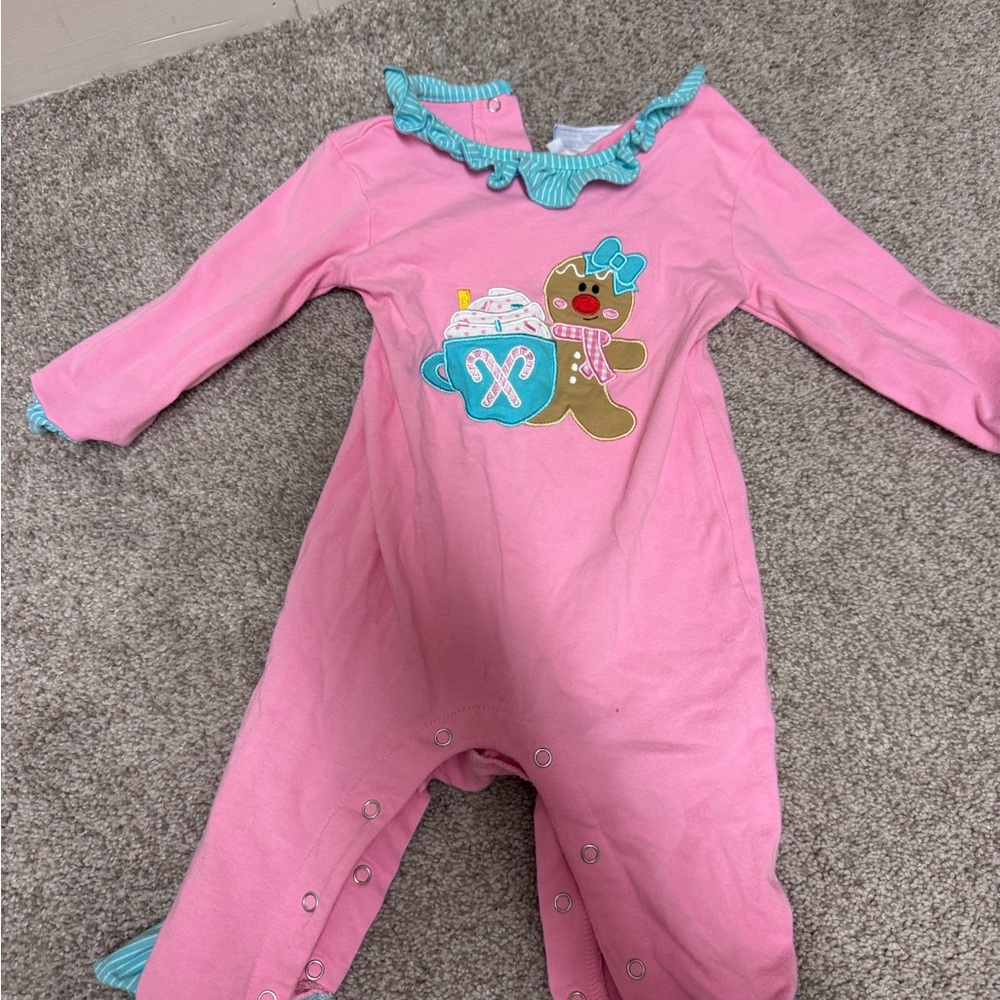 Gingerbread and Santa size 12 month rompers for girls